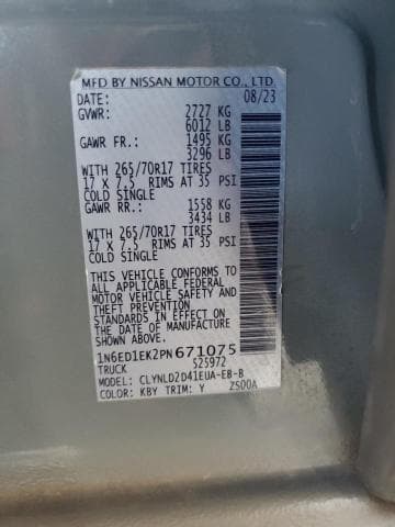 1N6ED1EK2PN671075 - 2023 NISSAN FRONTIER